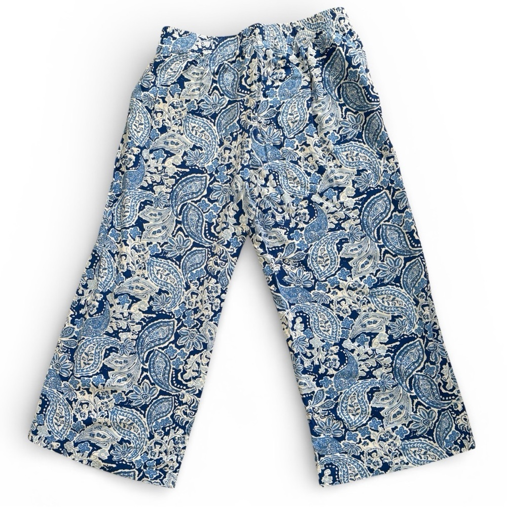 J. Jill Blue & White Paisley Wide-Leg Ankle Pants Rayon Size M Boho Chic - Picture 3 of 9